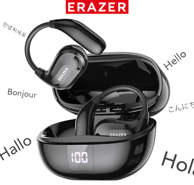 ERAZER XT66PRO 완전 무선 블루투스 이어폰 134개 언어 AI 번역 지원 OWS 베이스 스포츠 이어폰, 검정, AI 버전