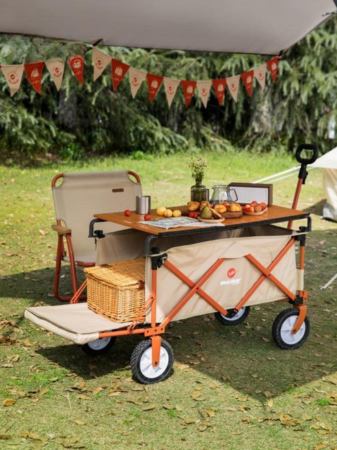 접이식 캠핑 카트 대형 확장형 뒷문개방 아웃도어 폴딩 야외 대용량 테이블 의자 트롤리 다용도 캐리어, 베이지 확장형 2인용 고급 패키지, 1개