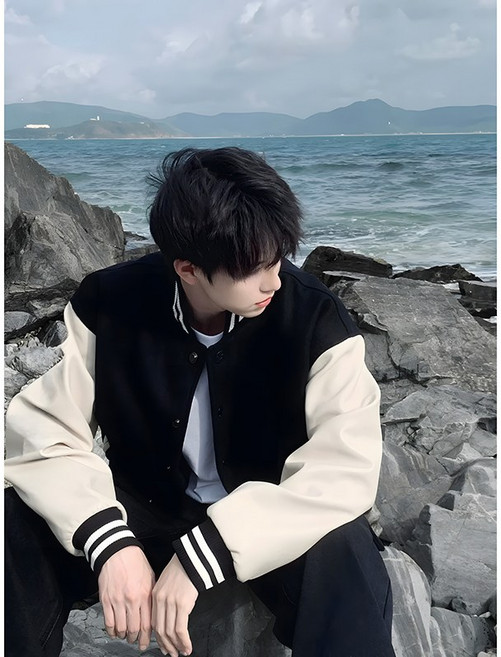 ANYOU 남자 야구복 캐주얼 야구점퍼 가을 자켓 슬림 핏 스판 캐주얼