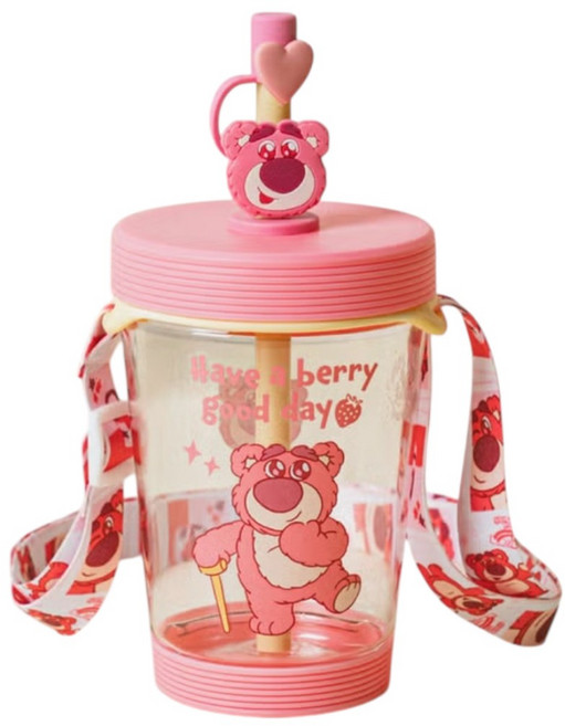 픽사 토이스토리 장식 스트랩 빨대 컵, 1개, 핑크, 500ml