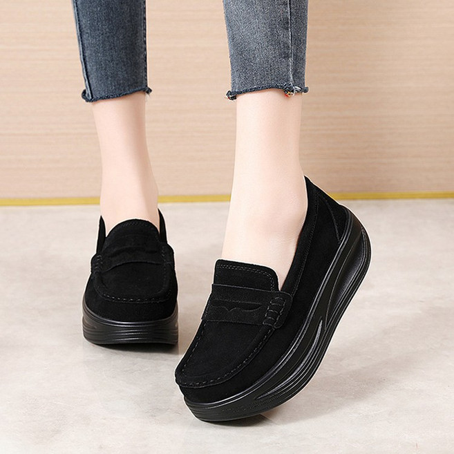 POMTOR 여성 발편한 통굽 슬립온 키높이 5cm 여성 로퍼