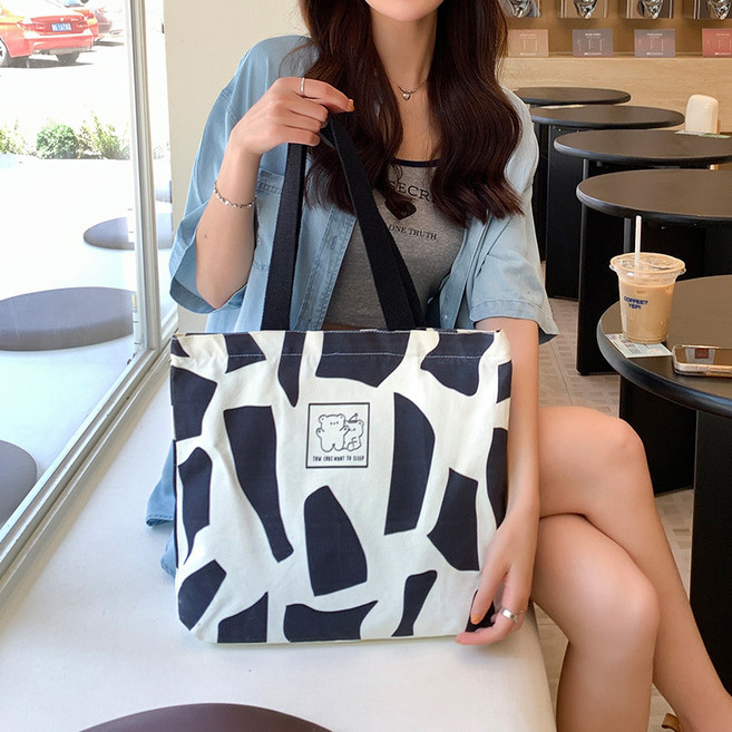 새로운 캔버스 가방 여성용 어깨 휴대용 책가방 대용량 틈새 귀여운 천 가방