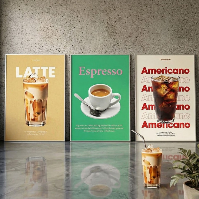 카페 커피 라떼 3종 프리미엄 고급 포스터 세트 A3, 3p 세트