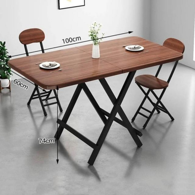 折疊餐桌椅組 長方形餐桌, 黑架+胡桃色100*60*74cm, 2人