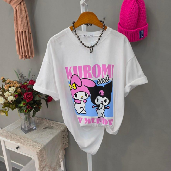 핑크 크롬 컬러캐릭터 반팔티셔츠