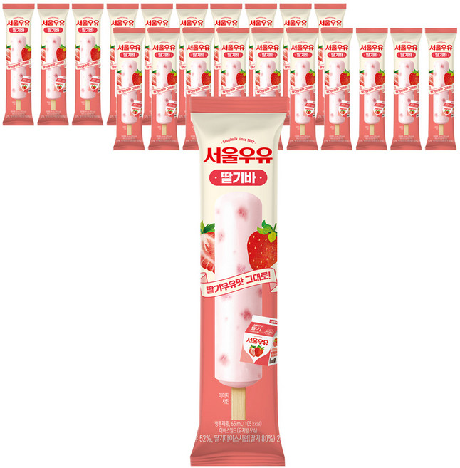 서울우유 딸기바 딸기맛아이스크림, 20개, 65ml