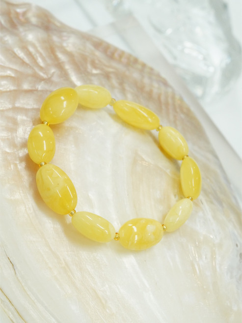 [A54][Amber 호박] 폴란드 트레디셔널 컷팅 밀화 조약돌 호박 팔찌