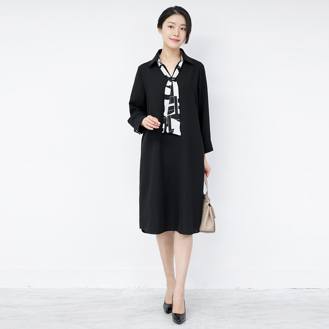 엄마옷 타이 카라 원피스 3CVB03067마담 중년여성 빅사이즈 50대 60대 70대 할머니옷