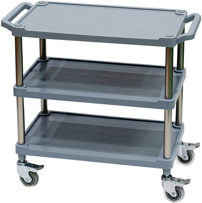 원스토몰 무소음서빙카트 식당카트 일체형 손잡이 사이즈 중형, 1개, 일체형 3단카트, 크롬투명인라인바퀴