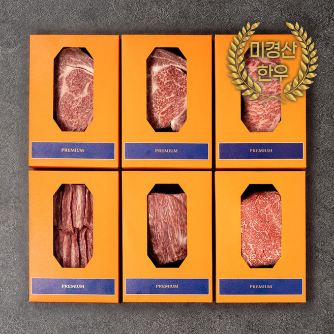 (명절 선물 세트)정육백화점 1++ 9등급 미경산 한우 6P-1호 세트/워터에이징 숙성+스킨포장/꽃등심 500g+채끝살 250g+갈비살 250g+불고기 300g+국거리 300g, 1개