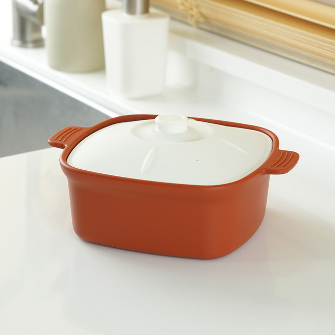 소노리떼 실리콘 계란찜기 라면용기 사각 1200ml 멀티팟 찜기, 1개, 캐러멜 화이트