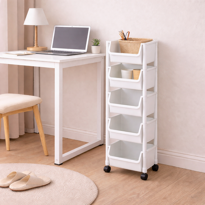 바네크 이동식 트롤리 정리 선반, 화이트, 5단