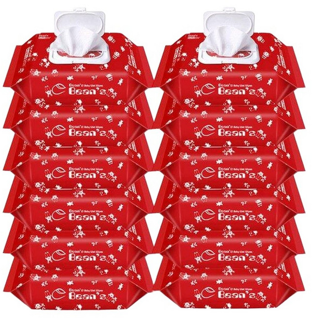 프리미엄 빈즈 엠보싱 아기물티슈 캡형 70매 12팩 무향, 70g, 12박스