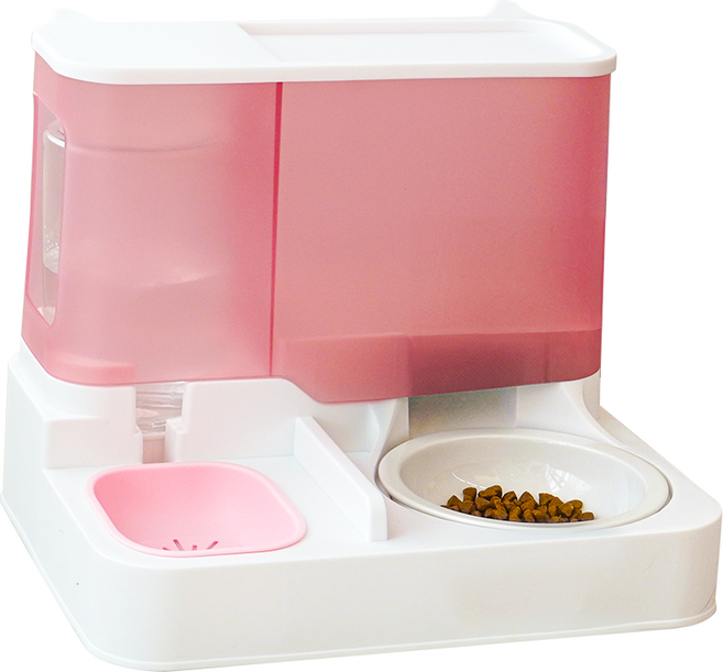 페키움 강아지 고양이 도자기 멀티 식기 반자동 급식기 급수기, 1세트, 핑크