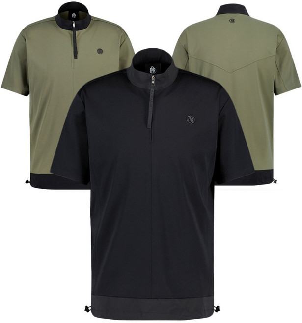 인견 혼방 스트랩 지퍼 남성 하이넥 골프 반팔티 50대남성 목폴라 파3