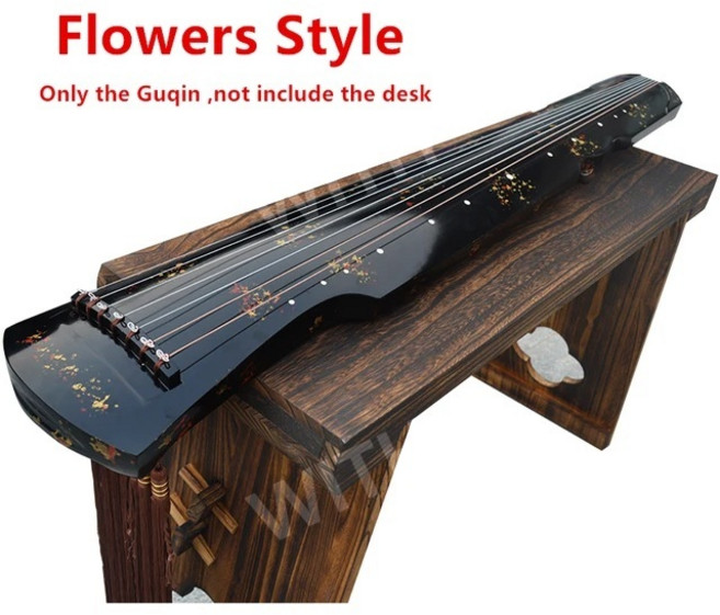 중국 구친 Fuxi /ZhongNi huntun 스타일 거문고 7 현 고대 치터 중국 악기 치터 구친 공부 책 보내기, 꽃 스타일, 1개