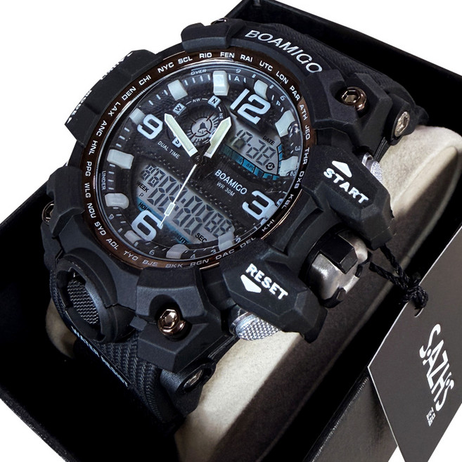 스포츠시계 SZ-5020 입학선물 학생시계 전자시계 군인시계 알람 시계 남성 손목시계 방수 백라이트 스톱워치 스포츠시계 아웃도어 운동시계, SZ-5020/블랙, 1개