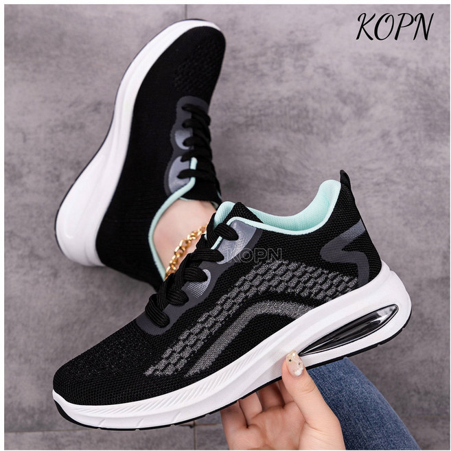 KOPN신발 여자 신발 봄 캐주얼 신발 소프트 바닥 피곤하지 않다 발 러닝화 끈 그물면 통기 건보 신발