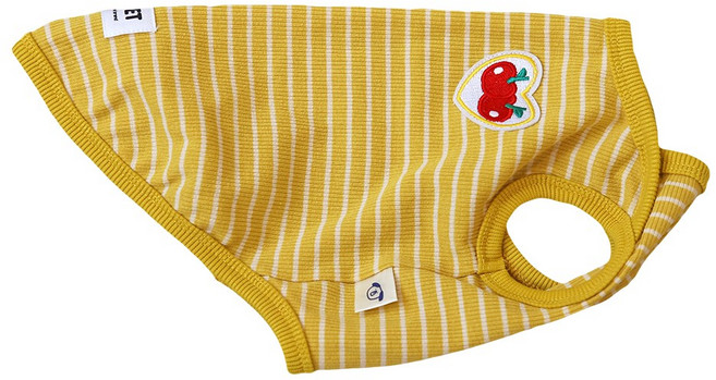 유앤펫 강아지옷 와펜 스트라이프 나시 티셔츠 실내복 중형견 대형견옷, 옐로우, 1개