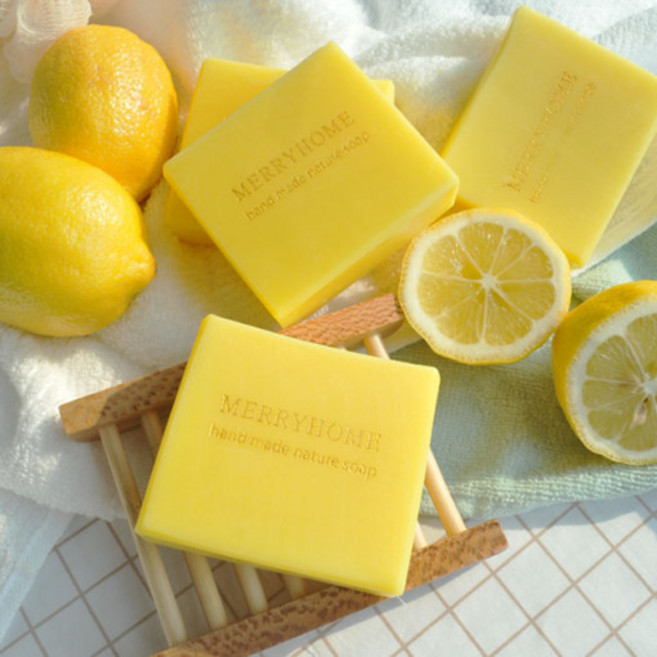 메리홈 상큼레몬 수제 천연비누 저자극 여드름 피부 고민케어 세안 올인원 비누, 110g, 1개입