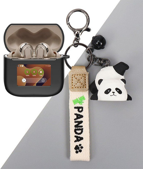 JBL 투어 프로3 케이스 피규어 키링 스트랩 버클 후크, 21 블랙 케이스 + 누워있는 입체 팬더, JBL TOUR PRO2 케이스, 1개