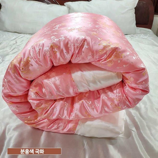 원앙 이불 커버 황금복 200x230 비단 행운 옛날 복고 지퍼형 전통, 분홍색국화+흰색인공실크이불