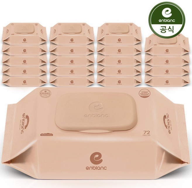 앙블랑 아기물티슈 70g 네오 브라운 캡형 72매 20팩 O-BC20, 20박스