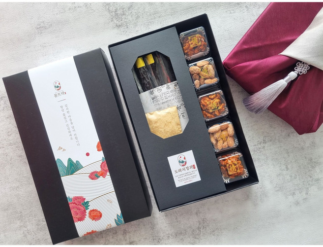 [보자기 포장 설선물] 도라지정과 호두강정 아몬드크런치 견과류 상견례 첫인사선물, 1)도라지300g 호두60g 아몬드 60g