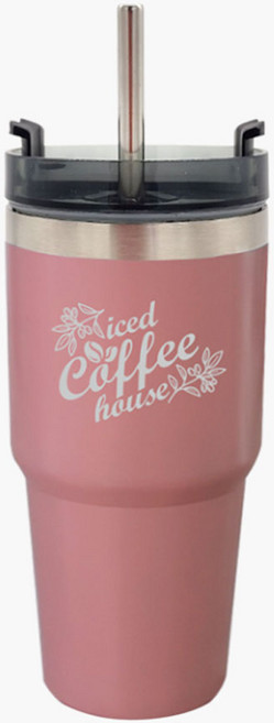 에코 스텐 빨대 텀블러 대용량 보온보냉 텀블러 차량 캠핑 보온병, 600ml, 핑크, 1개