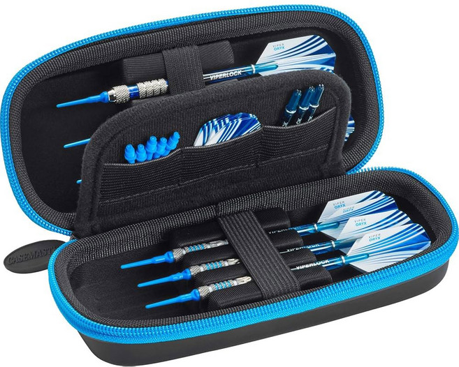 케이스마스터 센트리 다트 케이스 스틸 및 소프트 팁 다트용 슬림 EVA 쉘 6개의 다트를 보관하고 비행 샤프트를 위한 내장 스토리지 기능 제공, Blue Zipper