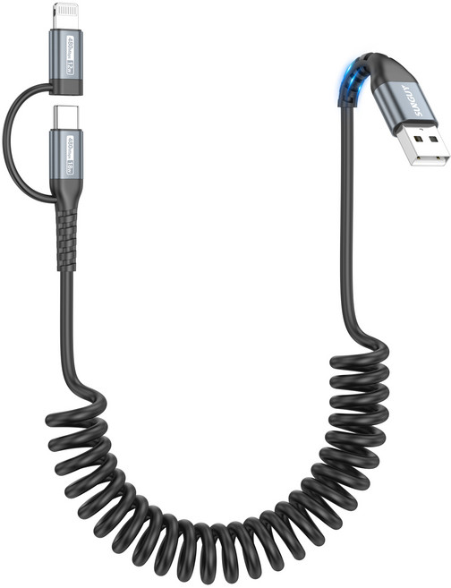 SUNGUY 2in1 A to C타입/아이폰 라이트닝 멀티 고속 충전 케이블 480Mbps MFI 인증, 1개, 그레이, 1.5m