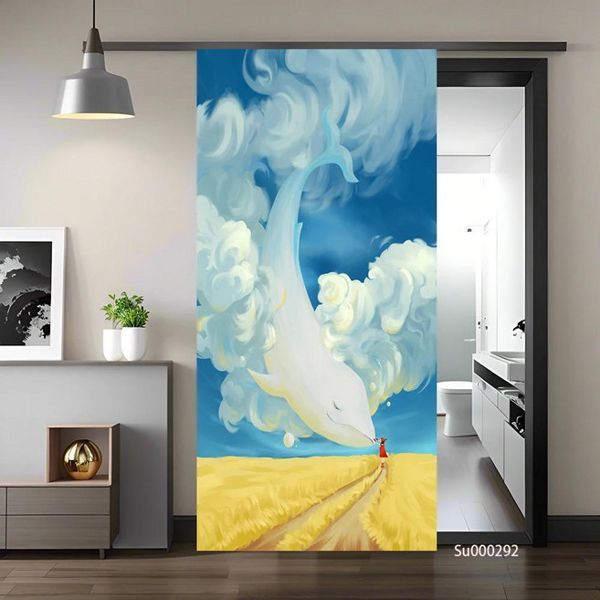 돌고래 카브라이트 귀여운 동물 도어 스티커 방수 탈부착 홈 장식 비닐 데칼, 1개, 24. 24 / B. 77x200cm(cut 2 ...