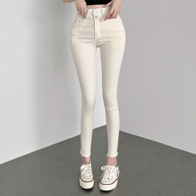 [인생골반팬츠/XS~] 클핀 투버튼 자연스러운 골반패드 하이웨스트 스키니 데님 팬츠 (3color) 7872