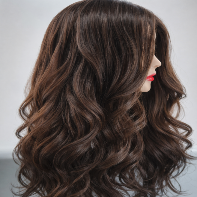 루루샵 인모 70% 60cm(약24인치) 미용 통가발 커트 드라이 고데기 국가고시 연습용 다크브라운, 1개