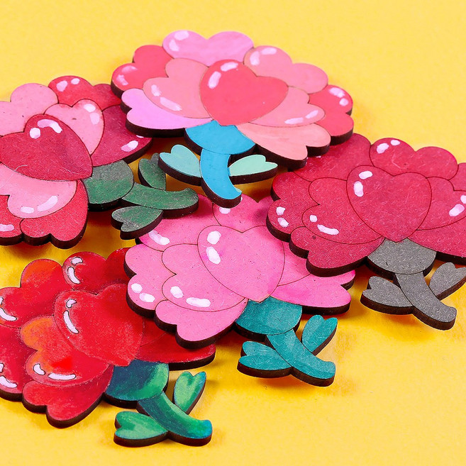 하트 카네이션 브로치 팬시우드 색칠 부모님 선생님 만들기 재료 diy 세트 어버이날 스승의날 키트, 하트 카네이션 팬시우드 브로치