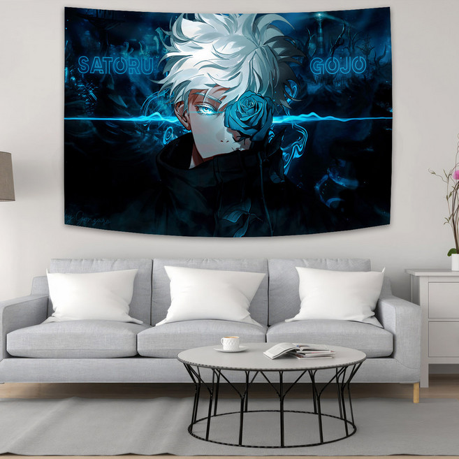90x150cm 주술회전 애니메이션 미적 히피 침실 장식 태피스트리 만화 벽걸이, A