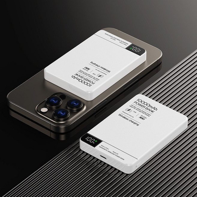 MagSafe磁吸行動電源 5000mAh PD20W有線快充 15W無線充電 超薄輕巧 兼容多種裝置 鈦金色, 鈦白色,10000mah, 10000mah