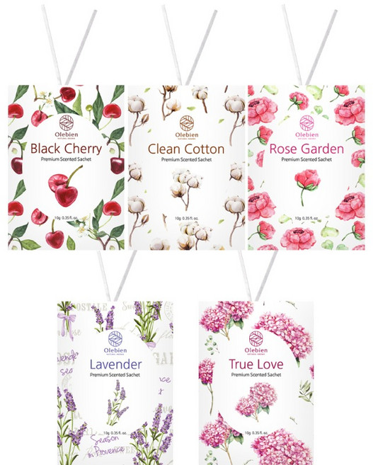 OB 올레비엔 옷장 종이뱡향제 센티드 사쉐 소 5종택1, 10g, 1개, 라벤더