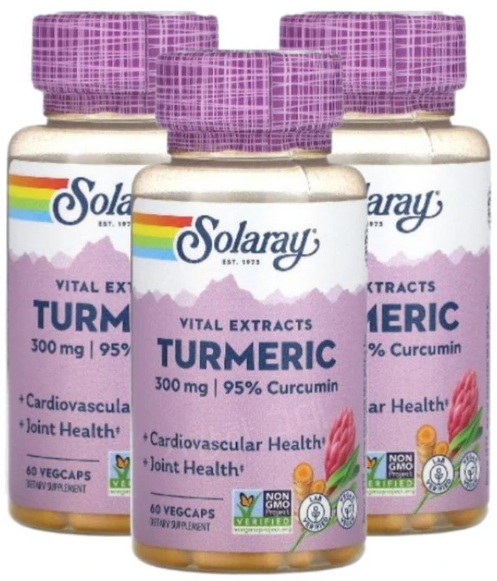 솔라레이 강황 울금 뿌리추출물 300mg 60개의 폴리페놀인 커큐민 채식캡슐 x 3, 3개, 60정 - 쿠팡