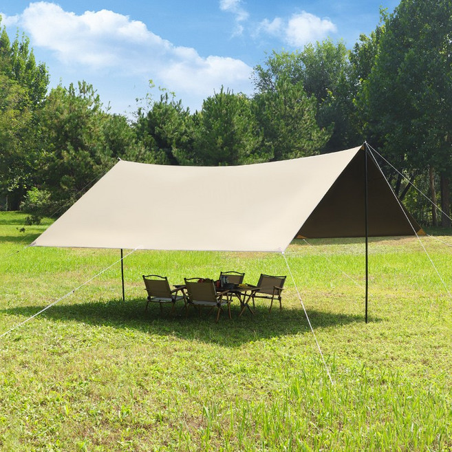 크크라이프 실버 블랙 코팅 210D 렉타 타프, 베이지, 블랙코팅