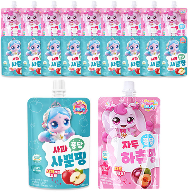 캐치티니핑 퐁당 음료수 하츄핑 자두맛 10개+사뿐핑 사과맛 10개, 10개+10개, 20개, 100ml