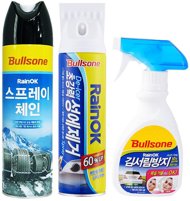 불스원 레인OK 스프레이체인 500ml+성에제거제 400ml+김서림스프레이 280ml, 1개, 500ml, 400ml, 280ml