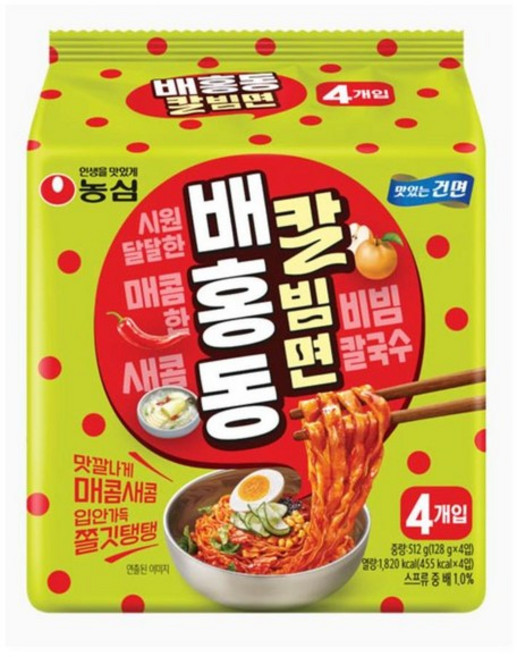 농심 배홍동 칼빔면 4봉지, 6개