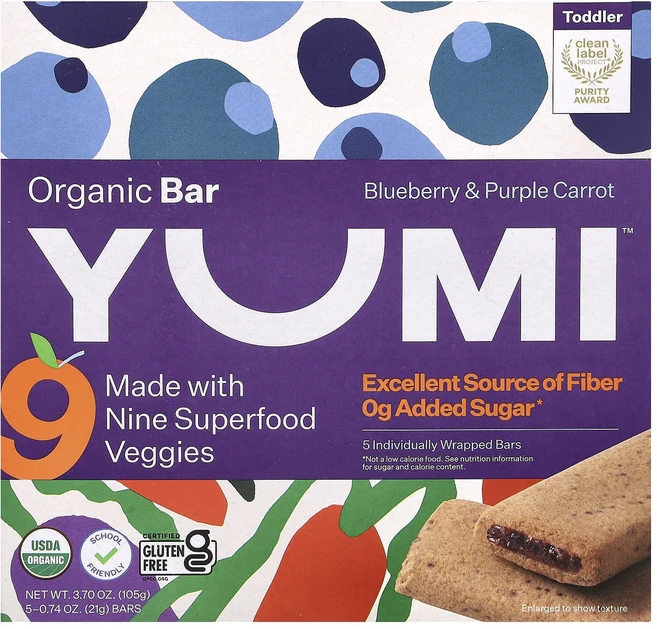 Yumi 유기농 바 토들러 블루베리 & 자색 당근 바 5개 개당 21g(0.74oz), Yumi유기농바토들러블루베리자색당근바5개개당21g074, 105g, 1개 - 쿠팡