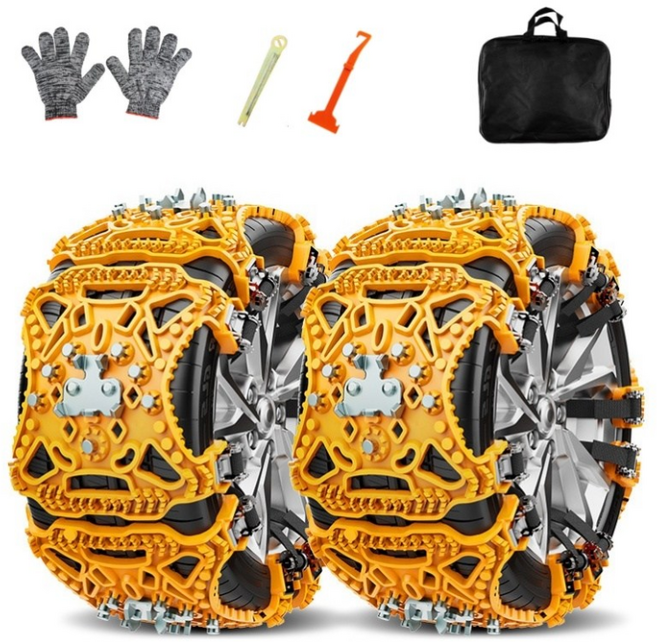 더디테일 프리미엄 차량용 스노우 체인 6팩 TPU 타이어 체인 겨울용 눈길 미끄럼 방지 얼음 눈 진흙 모래용 안전 보장 범용 사용 자동차 호환 타이어체인, 주황색, 1세트