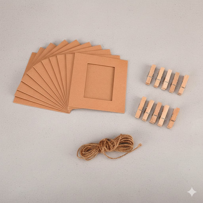 폴라로이드 사진 벽장식 미니 종이 액자 10p 나무 집게 마끈 세트 인테리어 소품 가랜드