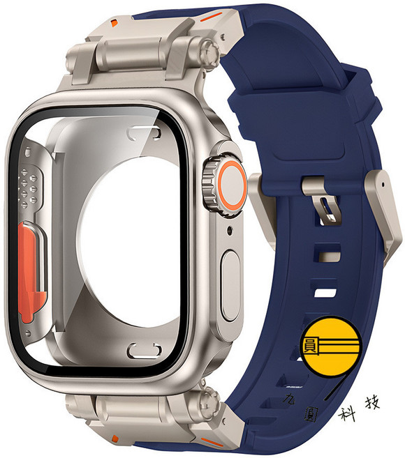 Rabbit Technology 套裝款 運動鎧甲錶帶 適用Apple Watch錶殼錶帶, 鈦藍+鈦金秒變防水錶殼,46MM（S11/S10）通用, 1個
