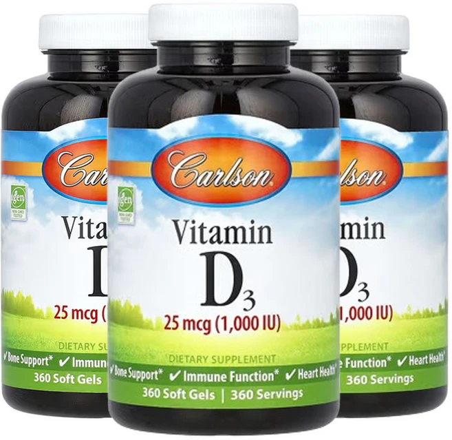 칼슨 비타민D3 25mcg(1 000IU) 360소프트젤, 3개, 360정 - 쿠팡