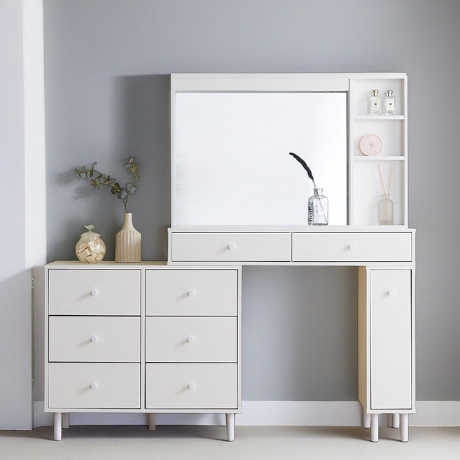 파로마 홈즈 블랑 3단 6칸 확장형 화장대 수납거울 HPN346-1, 화이트