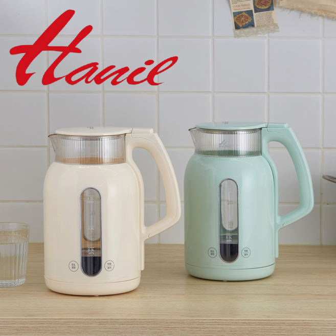 한일전기주전자 LED 내열유리 스텐 1.5L 전기포트 HWP 무선포트 커피포트 분유포트 티포트 보온포트 우유포트 무선전기주전자 온도조절, HWP-1500 (민트)